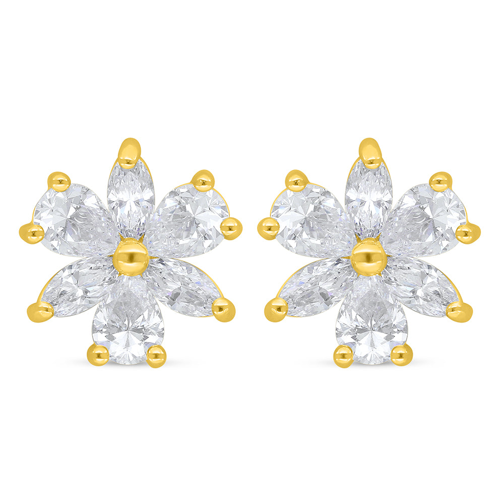 Sterling Silver 925 Earring Golden Plated Embedded With White Zircon