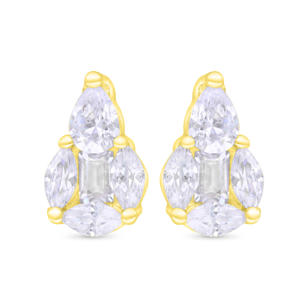 اقراط من الفضة الخالصة عيار 925 مطلية ذهبي مرصع فص ابيض