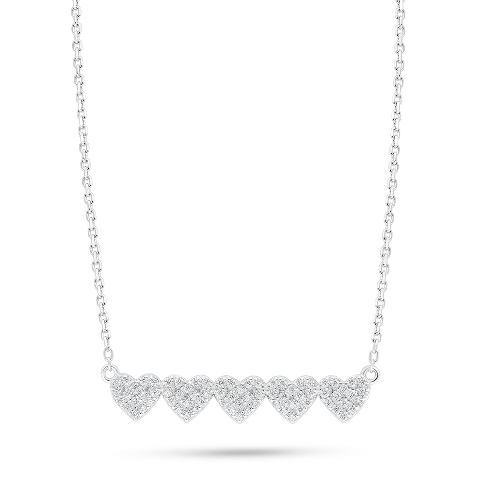 Sterling Silver 925 Necklace Rhodium Plated Embedded With White Zircon
