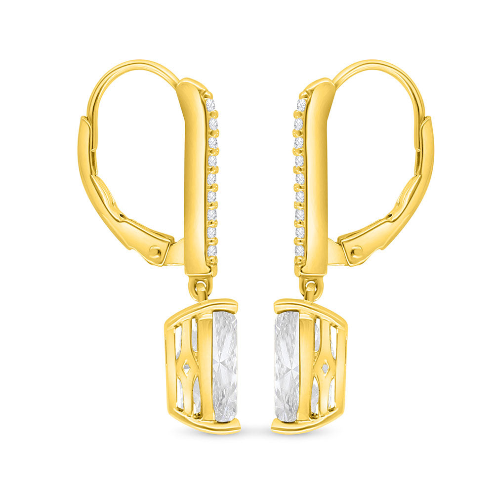 Sterling Silver 925 Earring Golden Plated Embedded With White Zircon