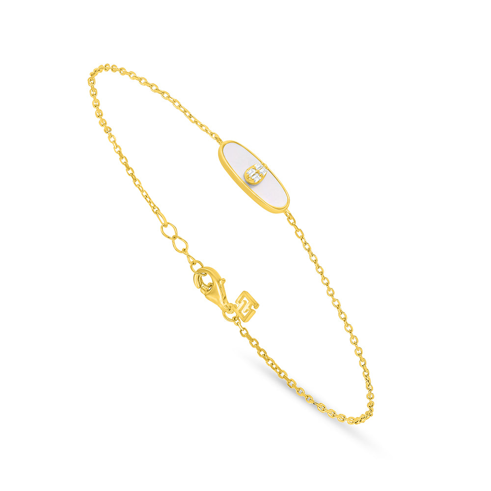 Sterling Silver 925 Bracelet Golden Plated Embedded With White Shell And White Zircon