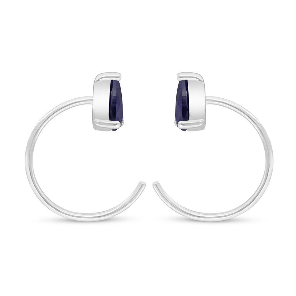 Sterling Silver 925 Earring Rhodium Plated Embedded With Sapphire Corundum
