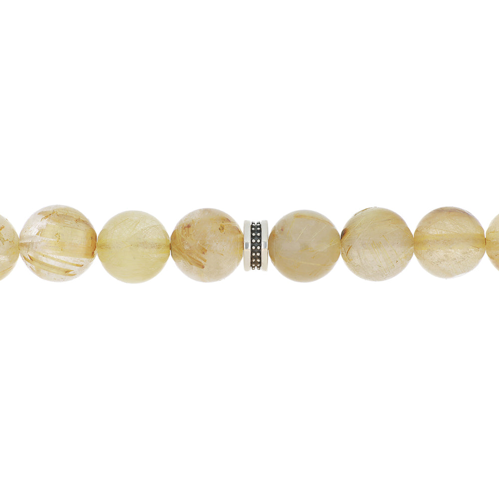 Rosary 45 Natural Rutile Round Bead 09 mm With Oxidized Silver 925 Set