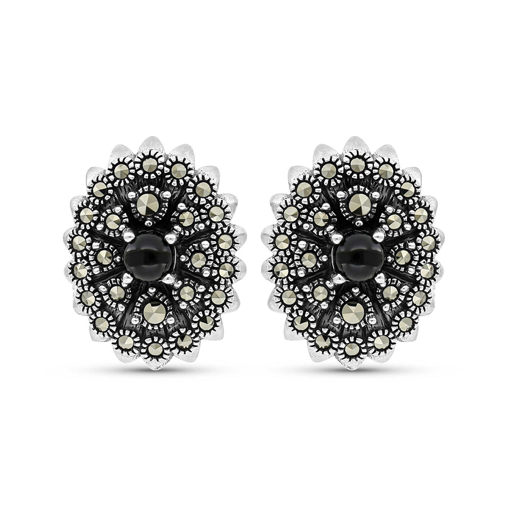 اقراط من الفضة الخالصة عيار 925 مرصعه احجار اونكس الطبيعي و ماركسايت