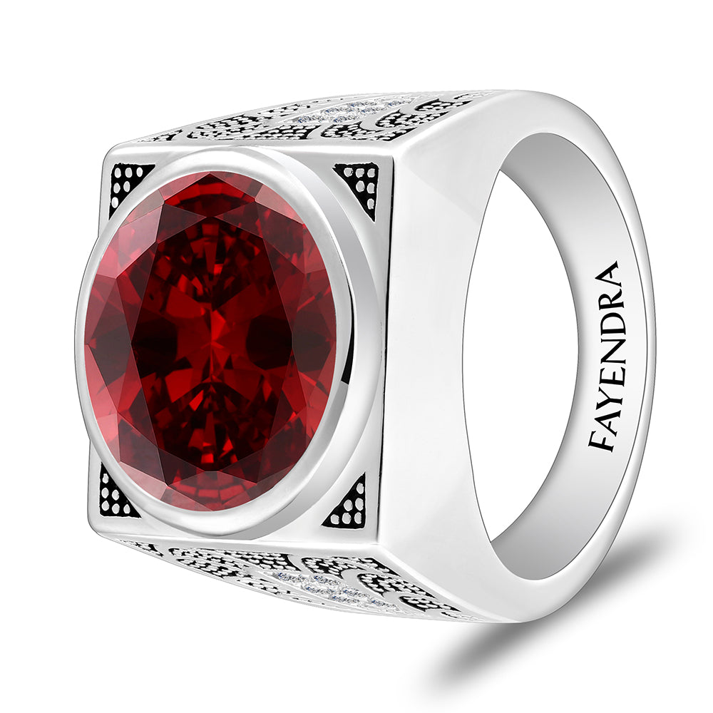 خاتم رجالي فضة عيار 925 مطلي روديوم و اسود زركون غرانيت و فص ابيض