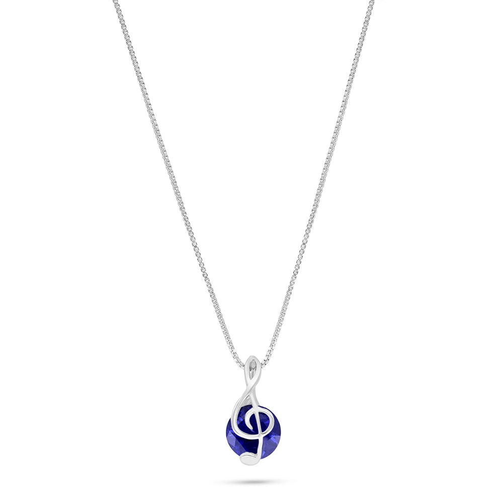 Sterling Silver 925 Necklace Rhodium Plated Embedded With Sapphire Corundum