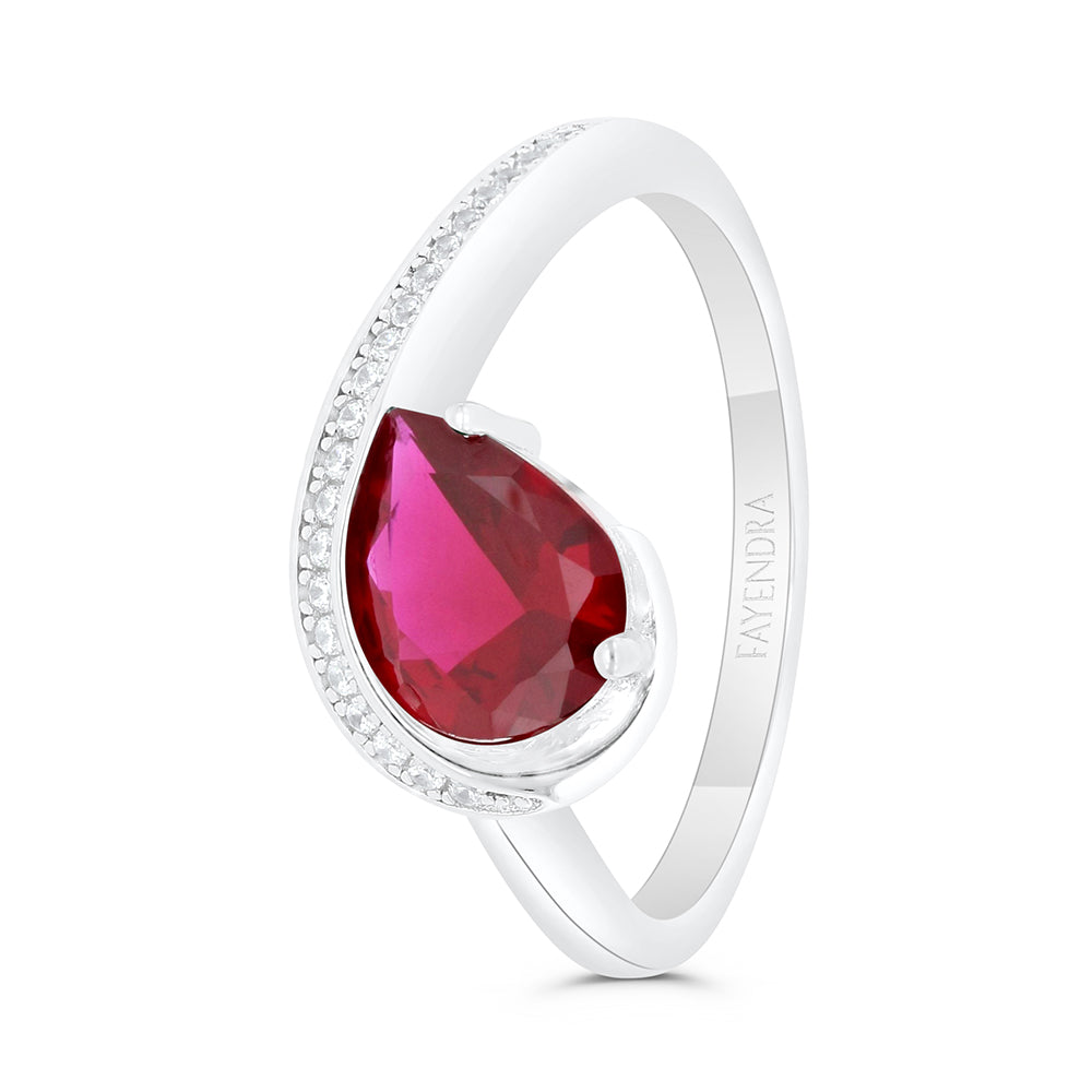 Sterling Silver 925 Ring Rhodium Plated Embedded With Ruby Corundum And White Zircon
