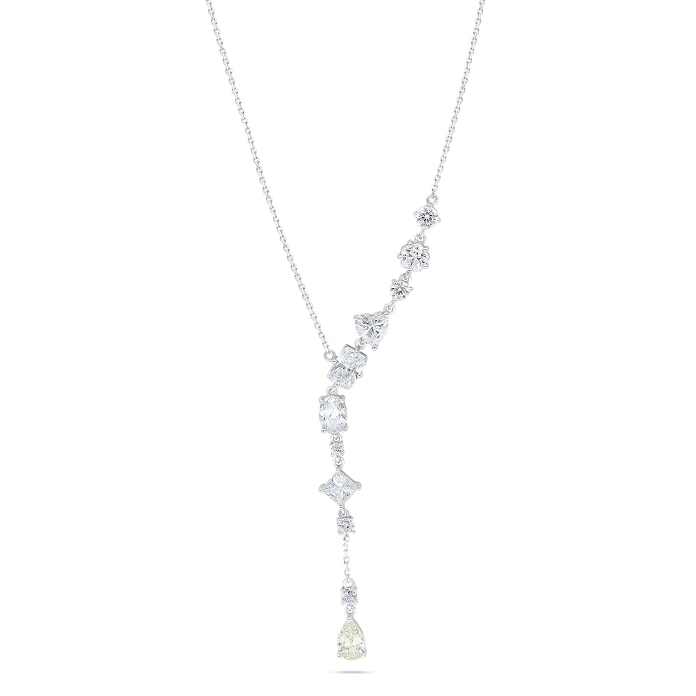 Sterling Silver 925 Necklace Rhodium Plated Embedded With Diamond Zircon And White Zircon