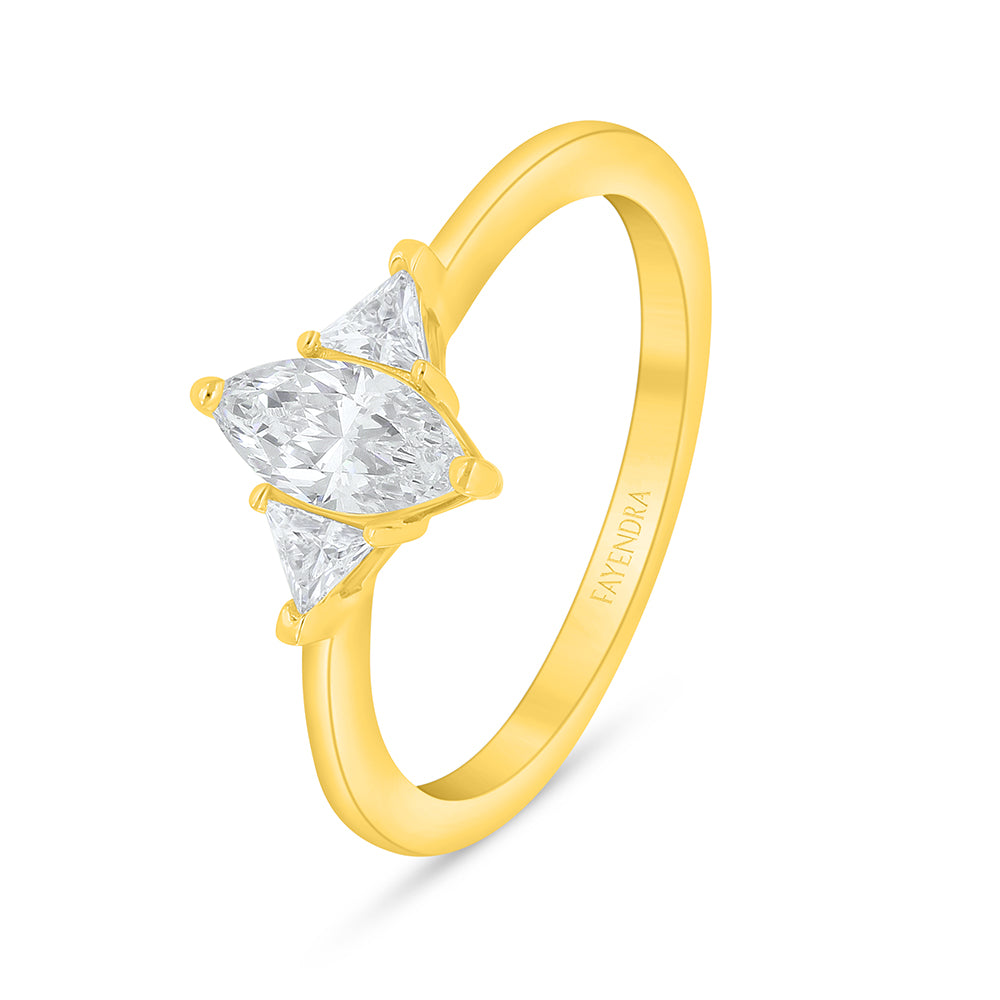 Sterling Silver 925 Ring Golden Plated Embedded With White Zircon