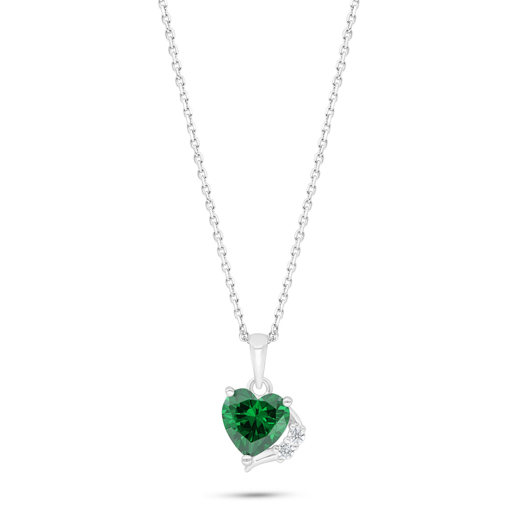 Sterling Silver 925 Necklace Rhodium Plated Embedded With Emerald Zircon And White Zircon