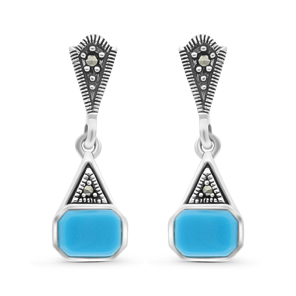 اقراط من الفضة الخالصة عيار 925 مرصعه احجار فيروز معالج و ماركسايت