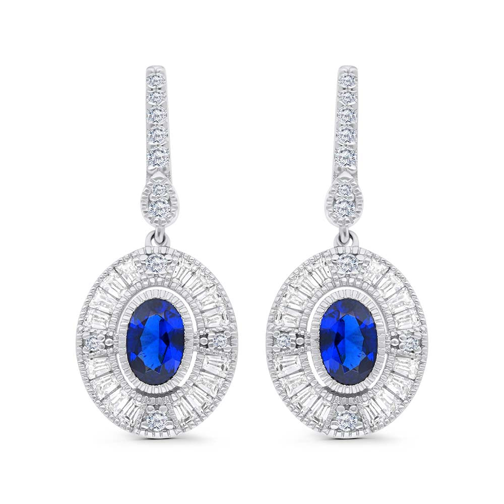 اقراط من الفضة الخالصة عيار 925 مطلية روديوم مرصعة زفير كروندوم و فص ابيض