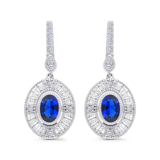 اقراط من الفضة الخالصة عيار 925 مطلية روديوم مرصعة زفير كروندوم و فص ابيض