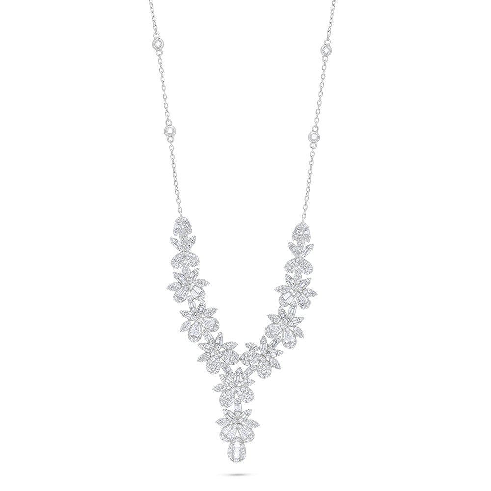 عقد من الفضة الخالصة عيار 925 مطلي روديوم مرصع فص ابيض