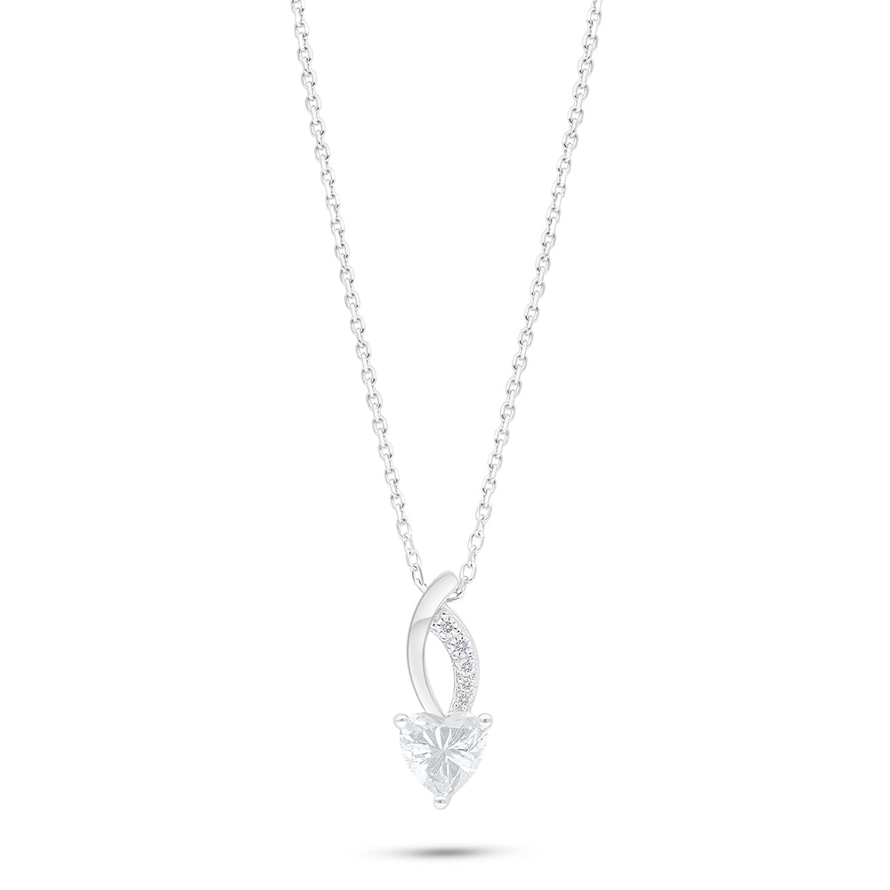 Sterling Silver 925 Necklace Rhodium Plated Embedded With White Zircon