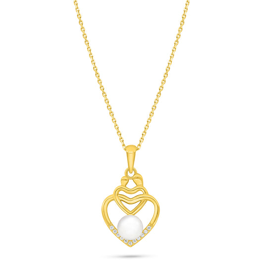 Sterling Silver 925 Necklace Golden Plated Embedded With Natural White Pearl And White Zircon