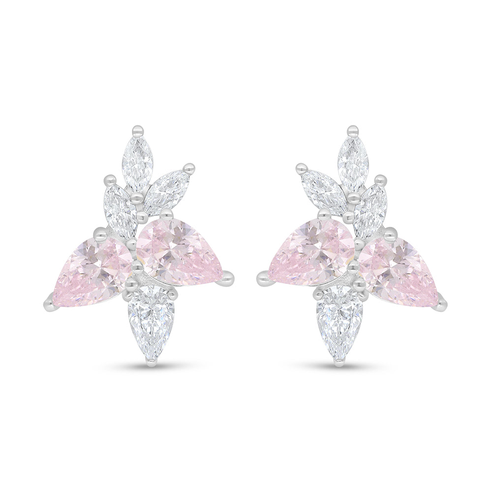 طقم من الفضة الخالصة عيار 925 مطلي روديوم مرصع احجار زركون بنك و فص ابيض