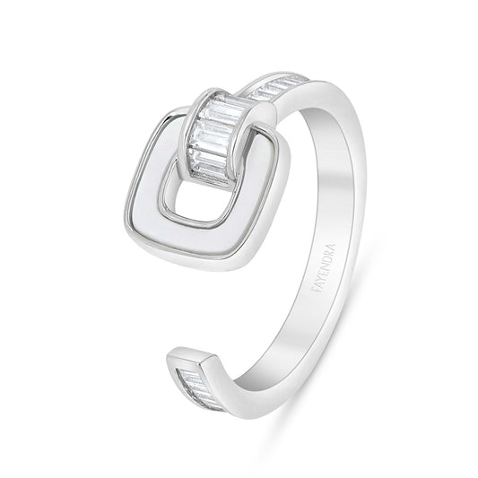 خاتم من الفضة الخالصة عيار 925 مطلي روديوم مرصع صدف ابيض و فص ابيض