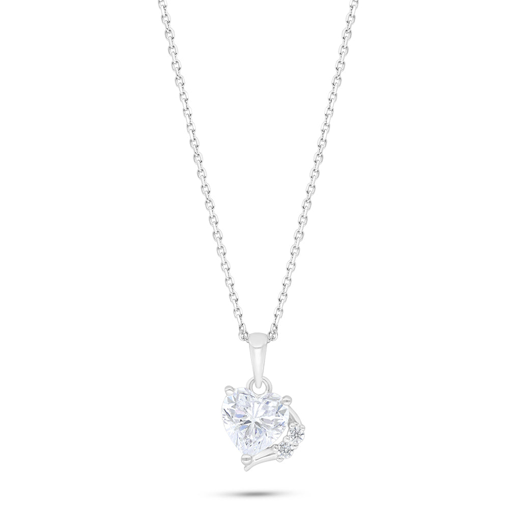 Sterling Silver 925 Necklace Rhodium Plated Embedded With White Zircon