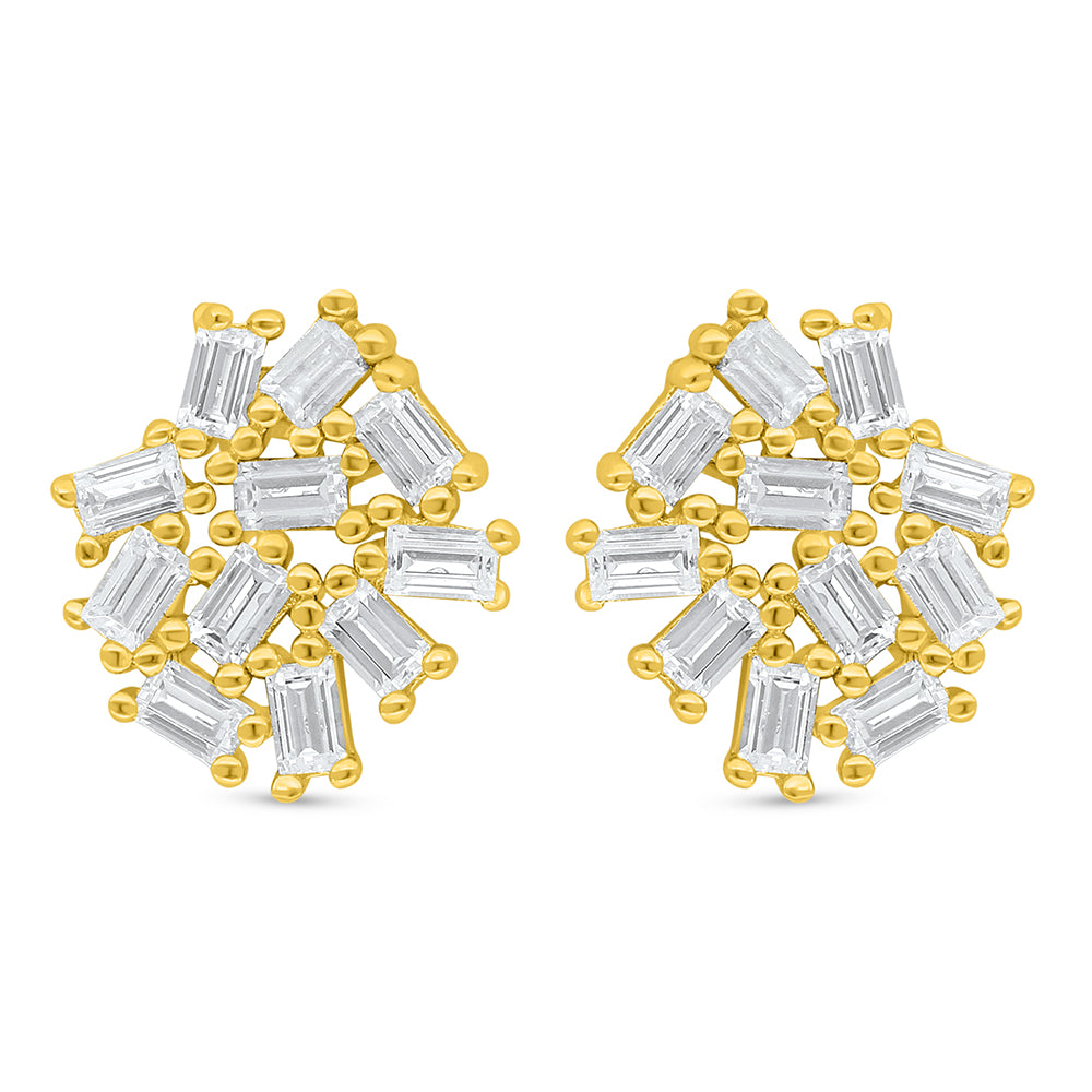 Sterling Silver 925 Earring Golden Plated Embedded With White Zircon