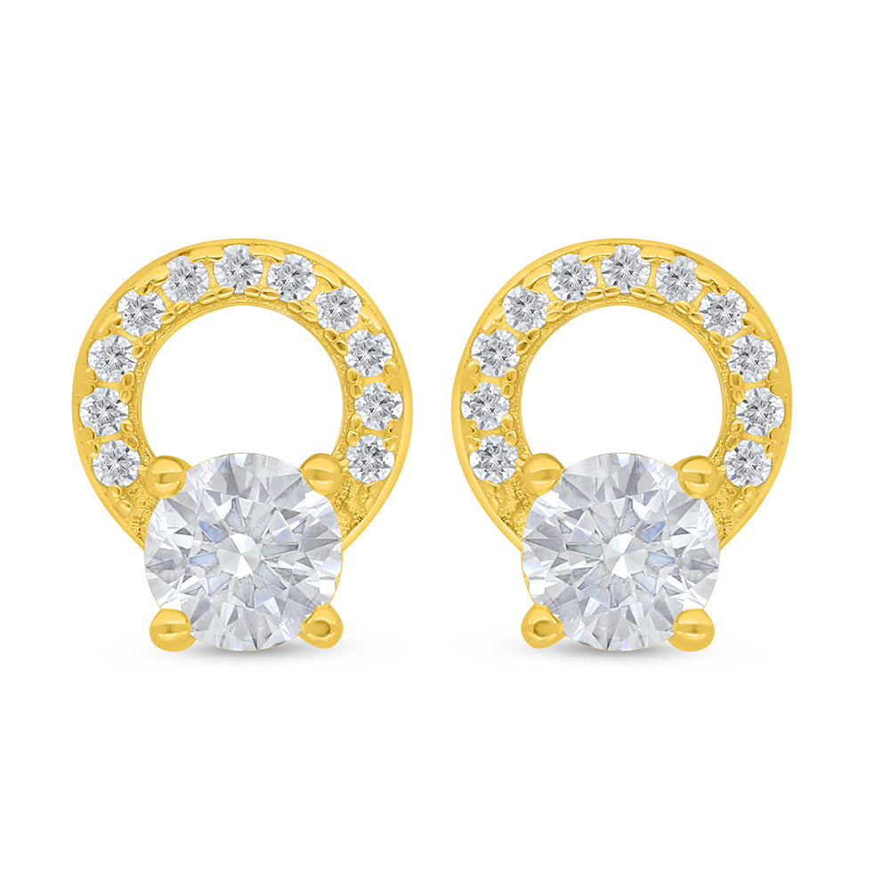 Sterling Silver 925 Earring Golden Plated Embedded With Diamond Zircon And White Zircon