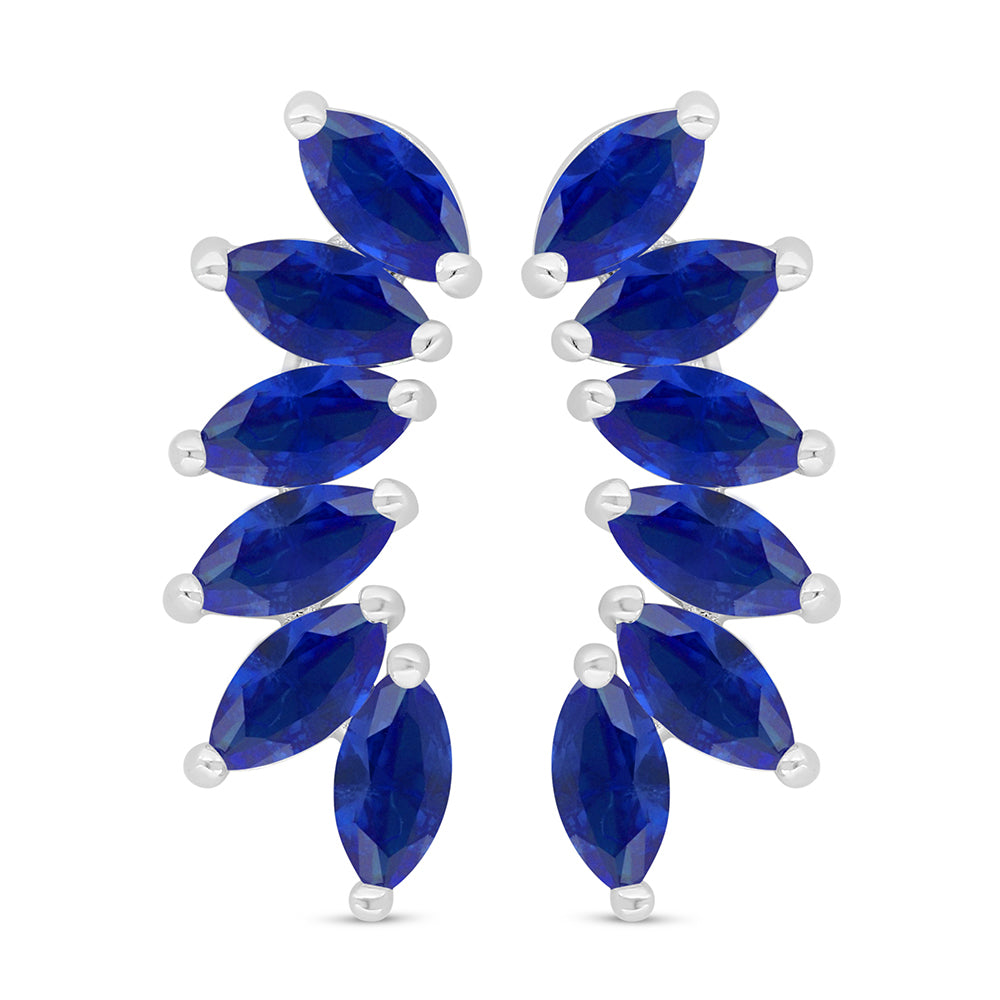 Sterling Silver 925 Earring Rhodium Plated Embedded With Sapphire Corundum