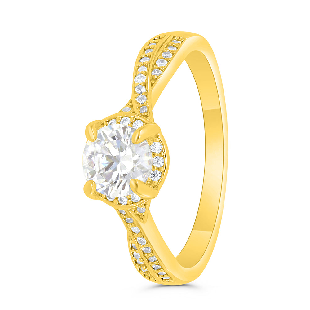 Sterling Silver 925 Ring Gold Plated Embedded With White Zircon