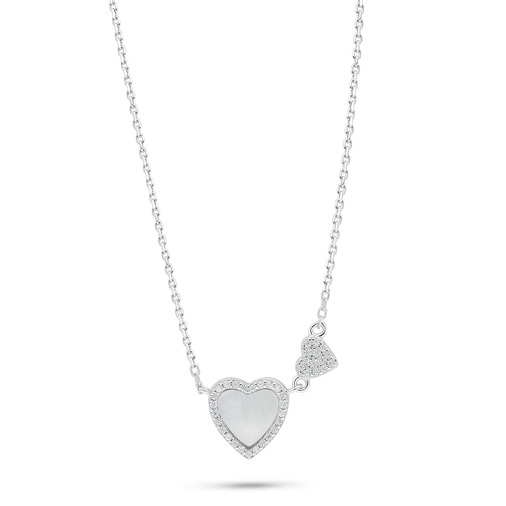 Sterling Silver 925 Necklace Rhodium Plated Embedded With white shell And White Zircon