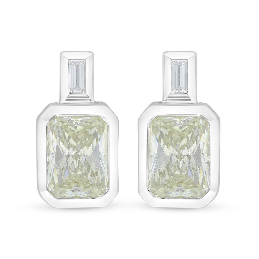 Sterling Silver 925 Earring Rhodium Plated Embedded With Yellow Diamond And White Zircon