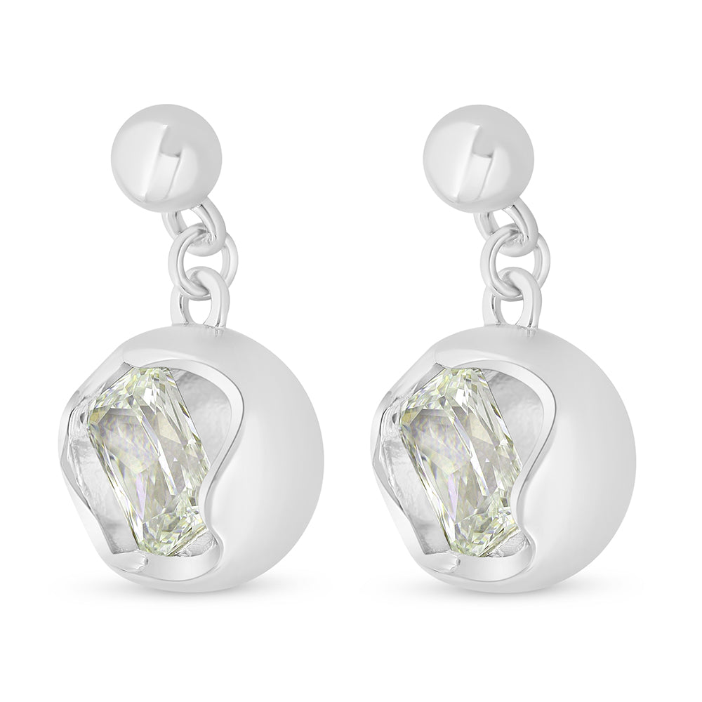 Sterling Silver 925 Earring Rhodium Plated Embedded With Diamond Zircon