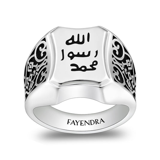Sterling Silver 925 Islamic Ring Rhodium And Black Plated For Men
