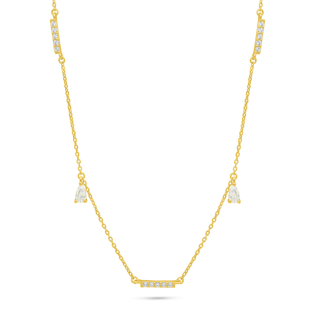 Sterling Silver 925 Necklace Golden Plated Embedded With White Zircon