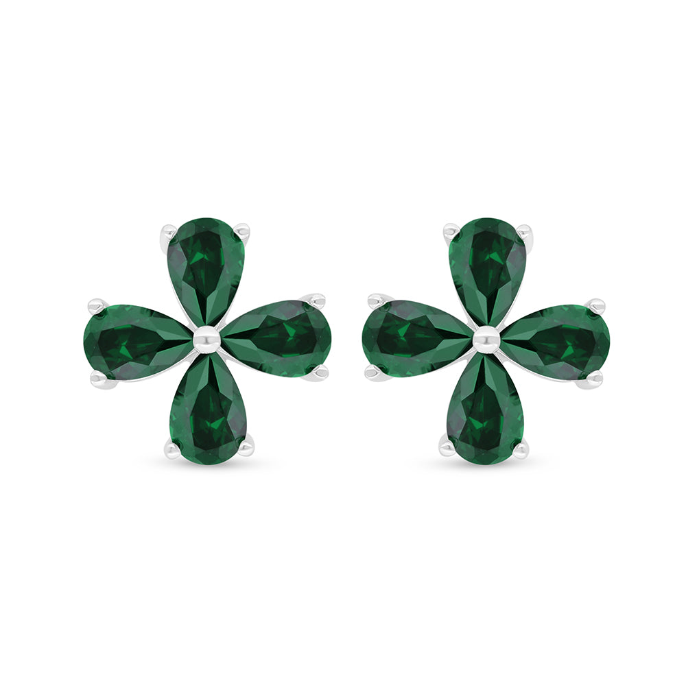 Sterling Silver 925 Earring Rhodium Plated Embedded With Emerald Zircon