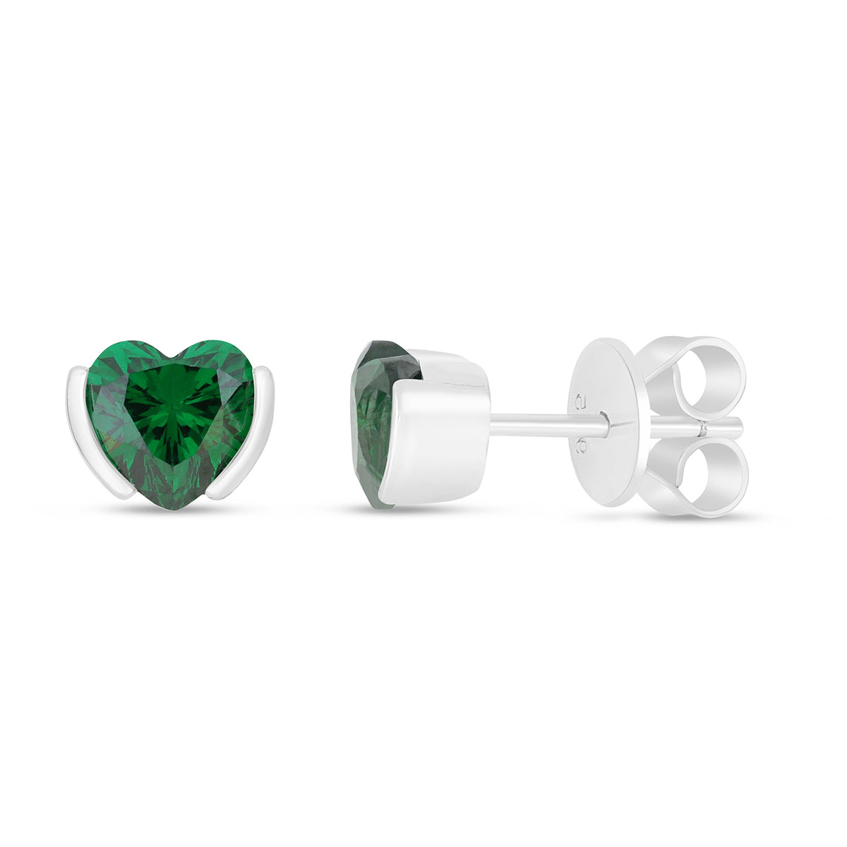 Sterling Silver 925 Earring Rhodium Plated Embedded With Emerald Zircon