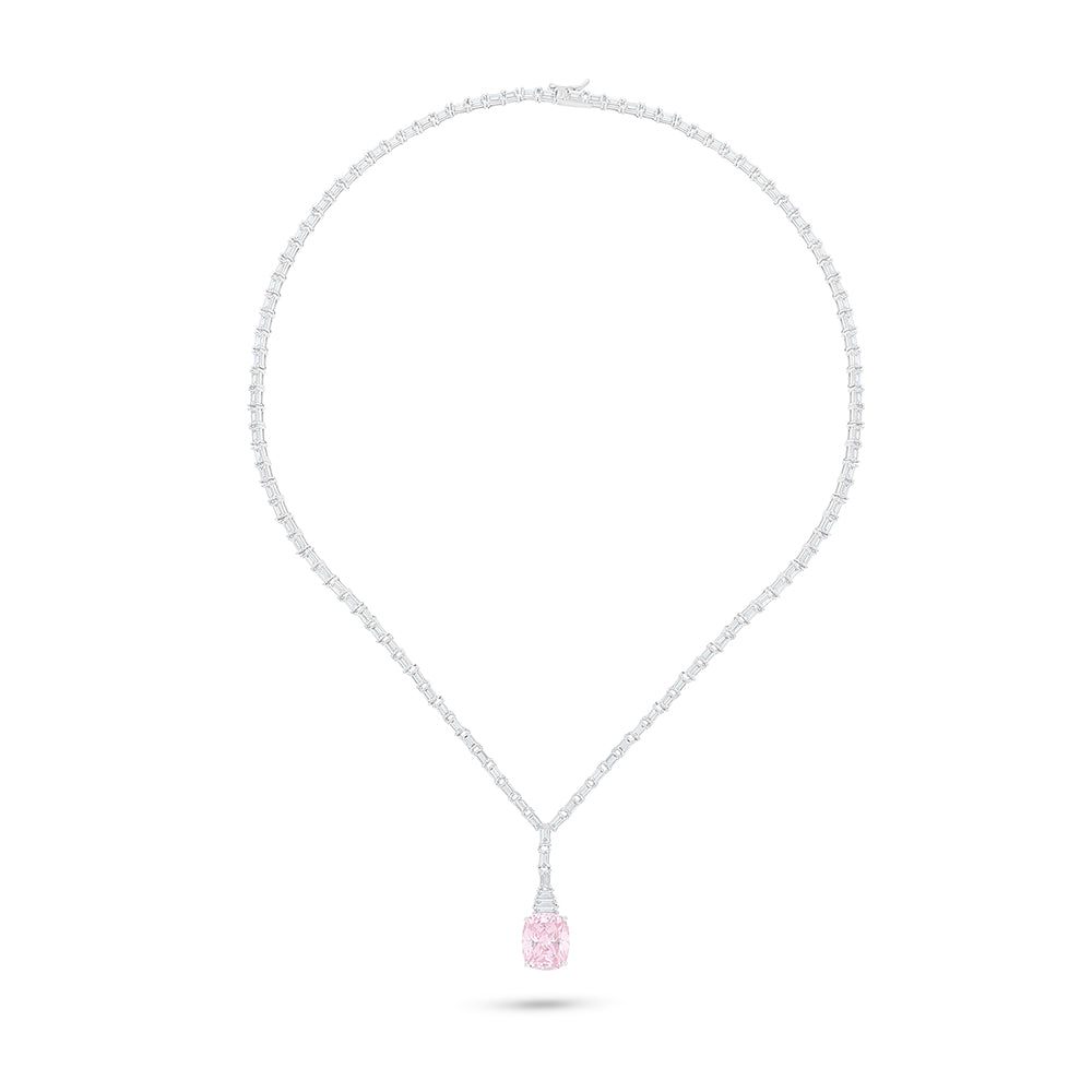 Sterling Silver 925 SET Rhodium Plated Embedded With Pink Zircon And White Zircon