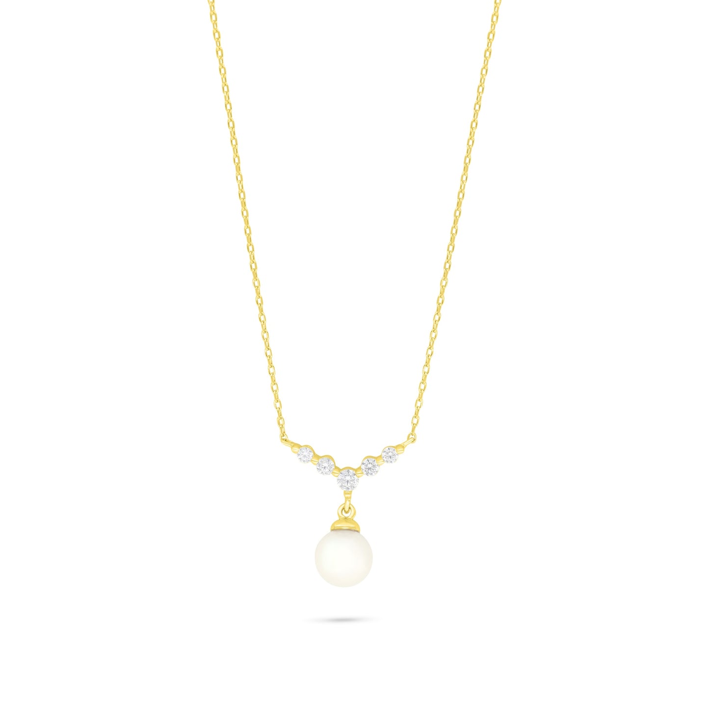Sterling Silver 925 Necklace Golden Plated Embedded With Natural White Pearl And White Zircon