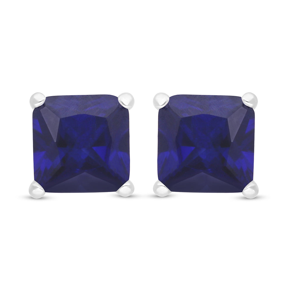 Sterling Silver 925 Earring Rhodium Plated Embedded With Sapphire Corundum