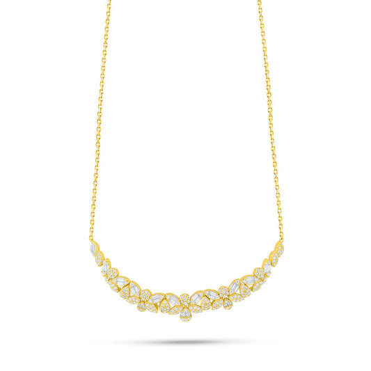 Sterling Silver 925 Necklace Golden Plated Embedded With White Zircon