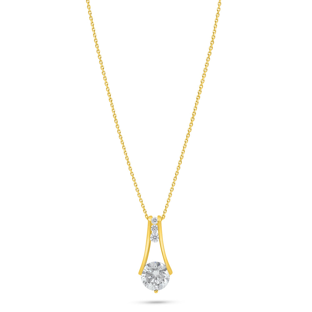 Sterling Silver 925 Necklace Golden Plated Embedded With Diamond Zircon And White Zircon