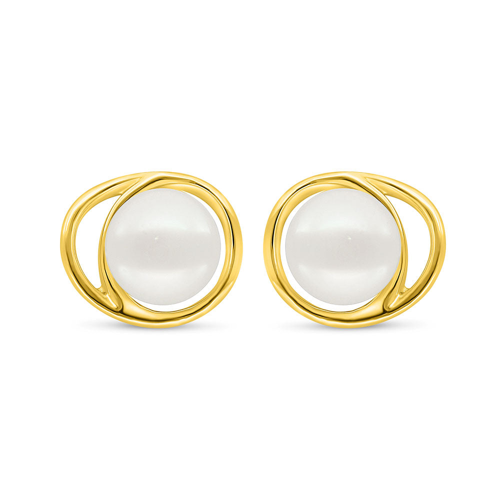 Sterling Silver 925 Earring Golden Plated Embedded With Fresh Water Pearl