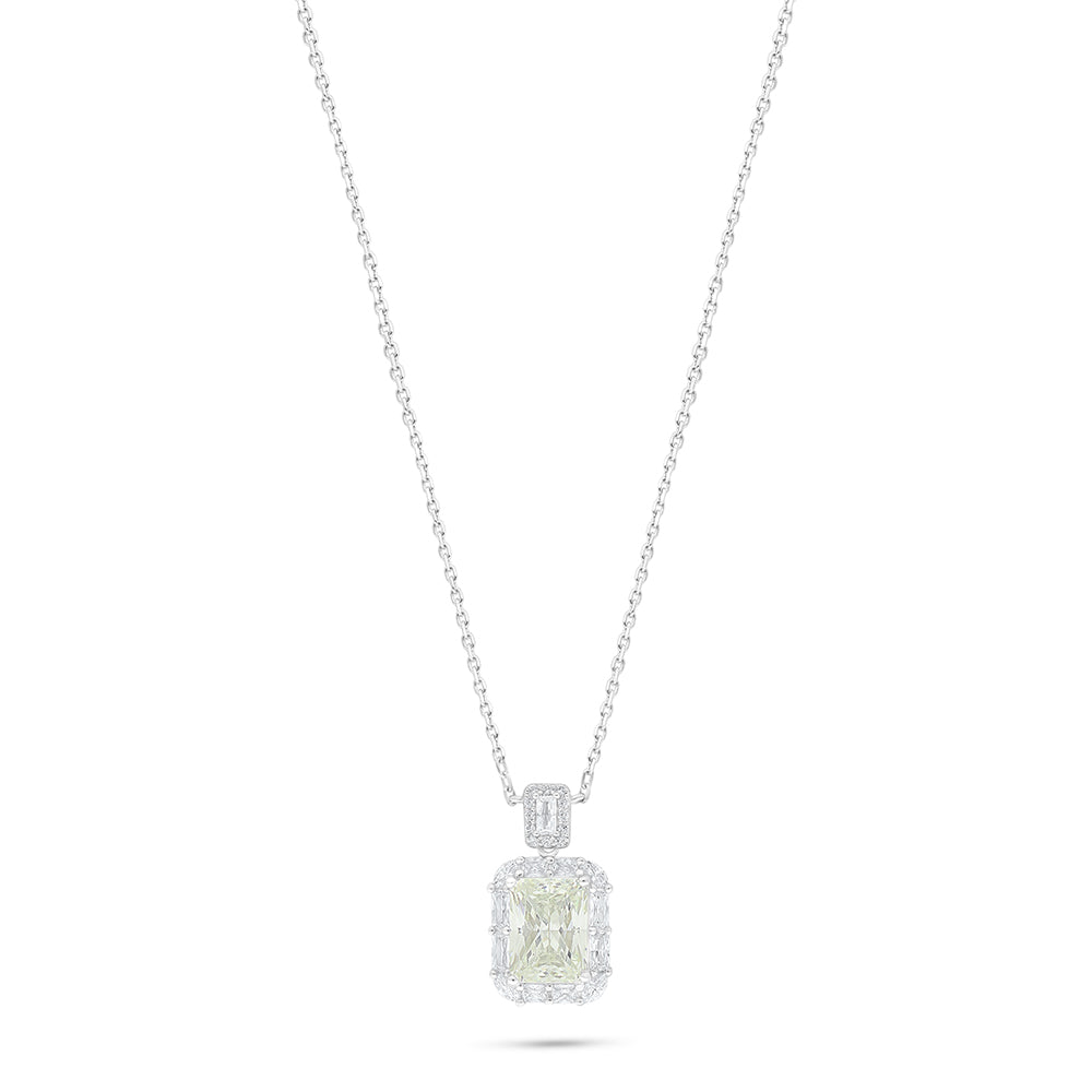 Sterling Silver 925 Necklace Rhodium Plated Embedded With Diamond Zircon And White Zircon