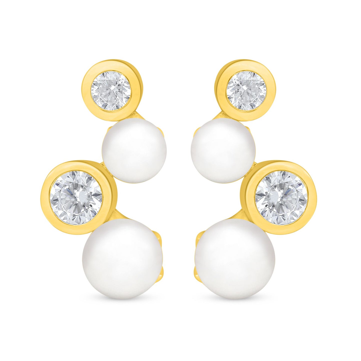 Sterling Silver 925 Earring Golden Plated Embedded With Natural White Pearl And White Zircon