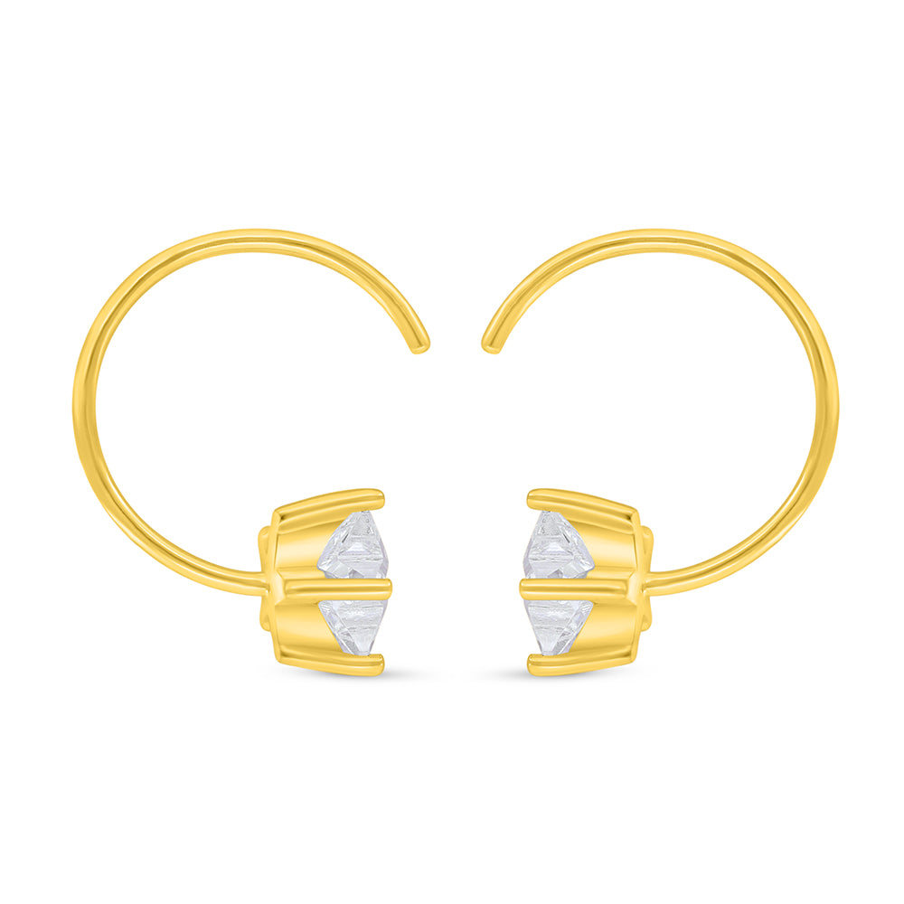 Sterling Silver 925 Earring Golden Plated Embedded With White Zircon