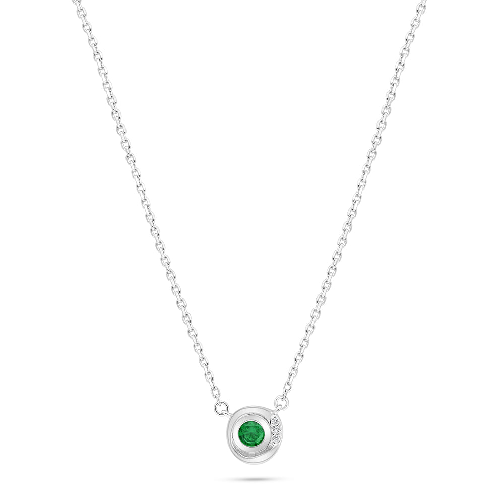 عقد من الفضة الخالصة عيار 925 مطلي روديوم مرصع زركون زمردي و فص ابيض