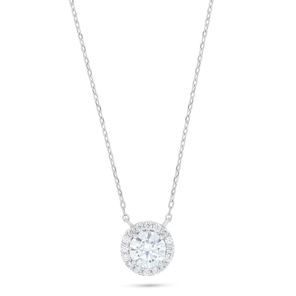 Sterling Silver 925 Necklace Rhodium Plated Embedded With White Zircon