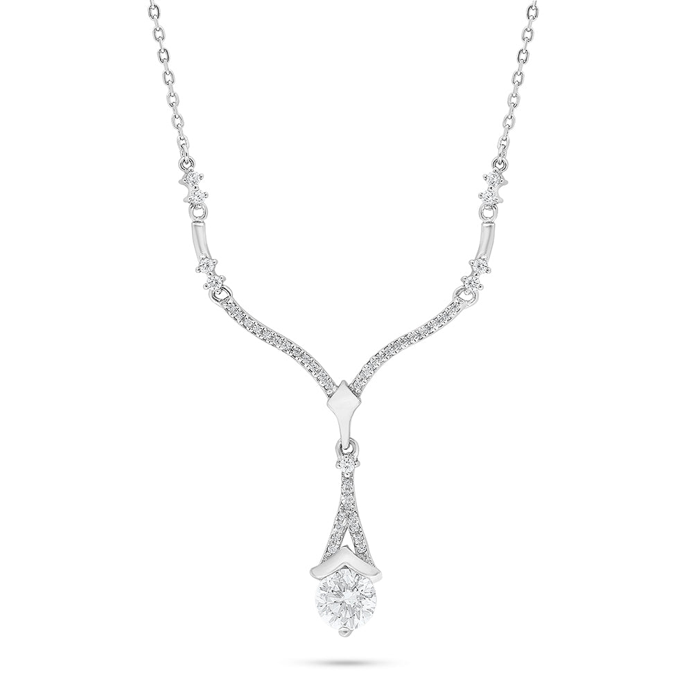 Sterling Silver 925 Necklace Rhodium Plated Embedded With White Zircon