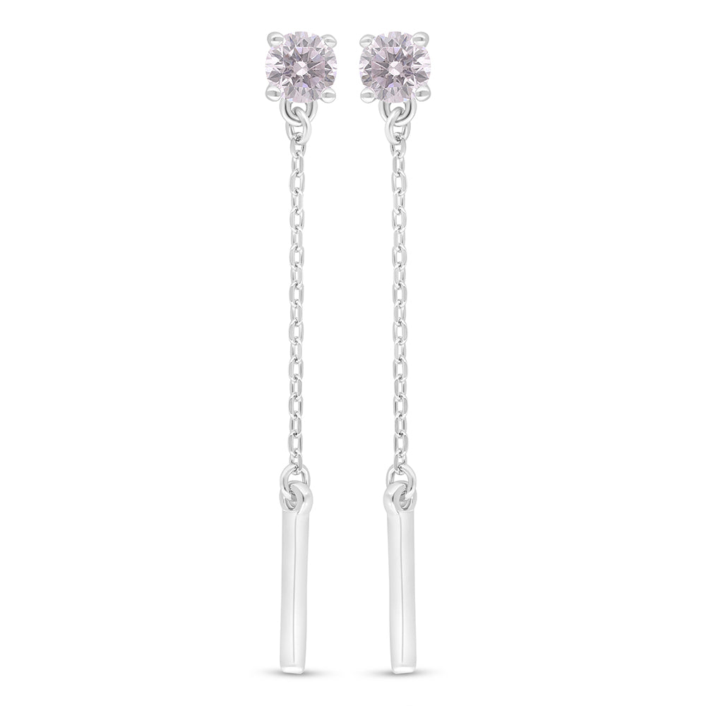 Sterling Silver 925 Earring Rhodium Plated Embedded With Pink Zircon