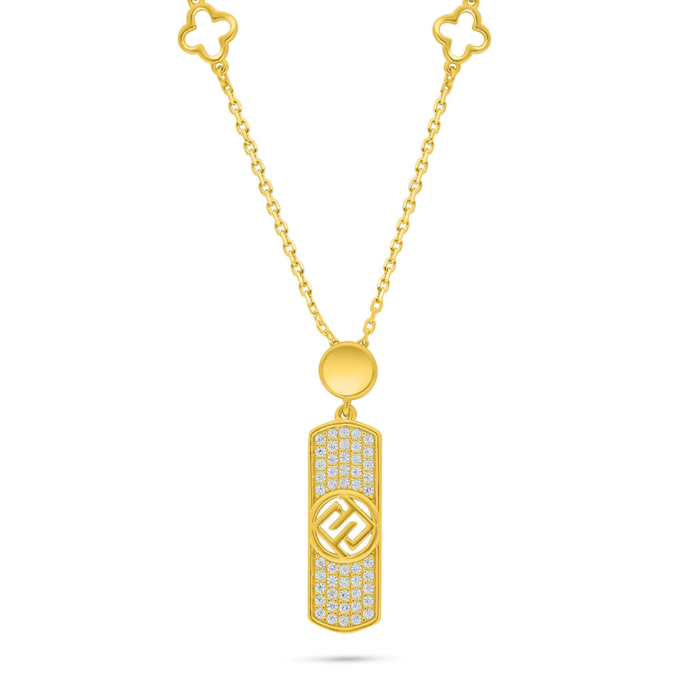 Sterling Silver 925 Necklace Golden Plated Embedded With White Zircon