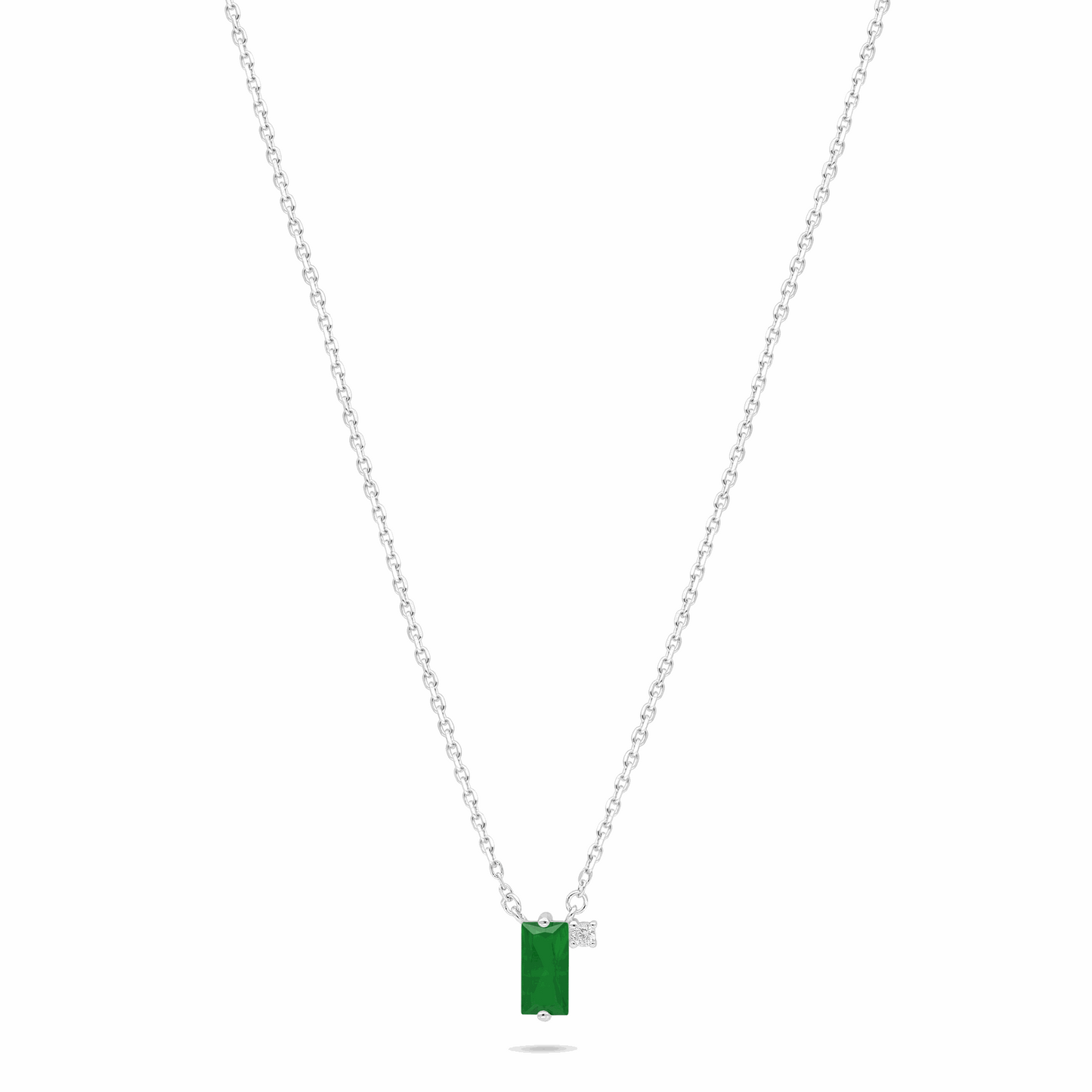 Sterling Silver 925 Necklace Rhodium Plated Embedded With Emerald Zircon And White Zircon