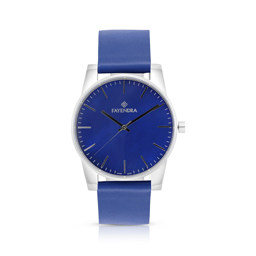 Stainless Steel 316 Watch Silver Color Embedded With Blue Leather For Men - BLUE MOP DIAL